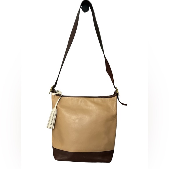 COACH Cream/Tan/Brown Leather Crossbody Bag Purse 👜 - Picture 3 of 10